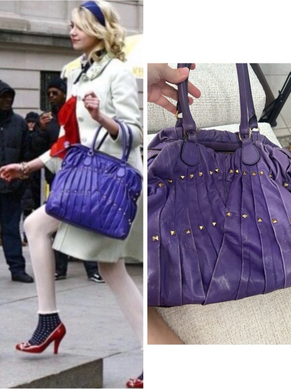 Valentino Purple Studded Pleated Leather Hobo bag lambskin leather